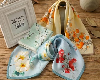 Foulard en soie de mûrier - Foulard floral, foulard élégant