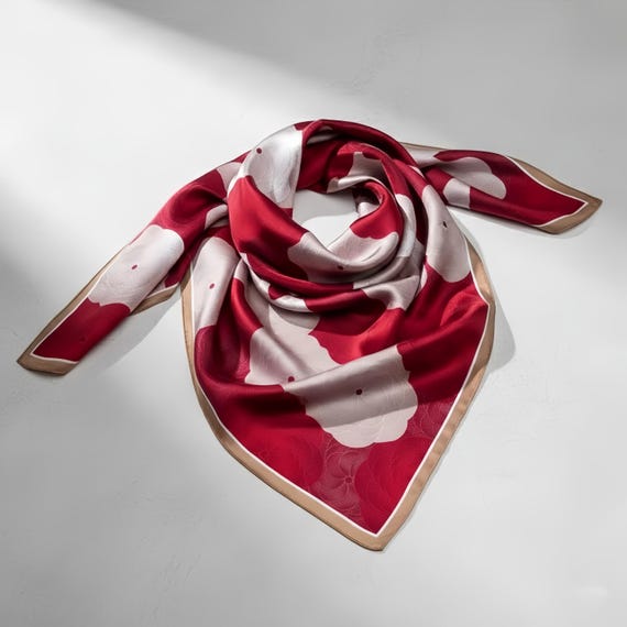 Mulberry Silk Scarf, Red Floral Print, Elegant Accessory