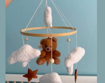 Handmade Baby Mobile,Travel and Adventure Theme, Nursery Decor, Cloud and Bear Crib Mobile
