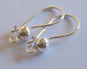 6 Sterling Silver 925 Kidney Earring Earwire with Hook and ball Bright/Gold Plated 925Solid Sterling  Silver
