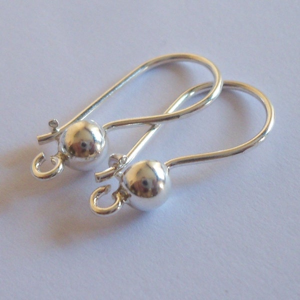 6 Sterling Silver 925 Kidney Earring Earwire with Hook and ball Bright/Gold Plated 925Solid Sterling  Silver