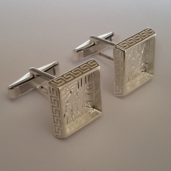 2 solid sterling silver 925 Square Cufflinks blank findings for Jewelry designer(12.20 mm square bezel )