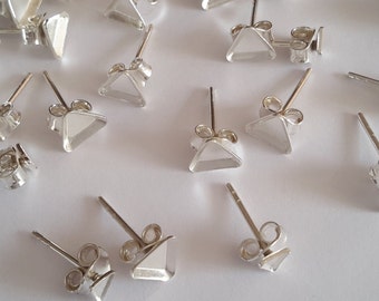 20 Sterling Silver earring ear studs bezel triangle bead & pearl cup blank Sizes