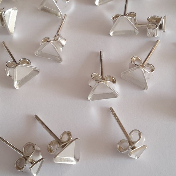 20 Sterling Silver earring ear studs bezel triangle bead & pearl cup blank Sizes