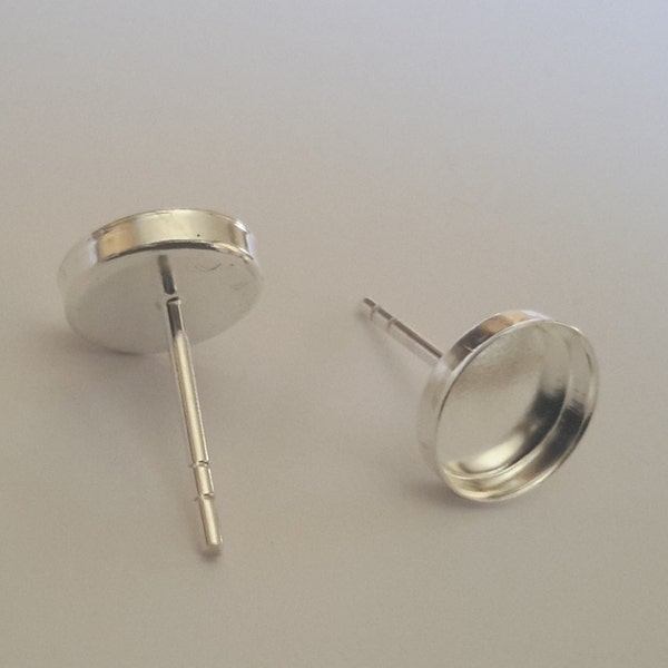 10 Sterling Silver earring ear studs round bezel cabochon bead & pearl cup blank Sizes