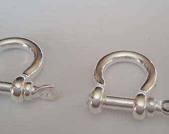 2 Solid Sterling Silver Mini 925 Shackle bracelet clasp key chain beads