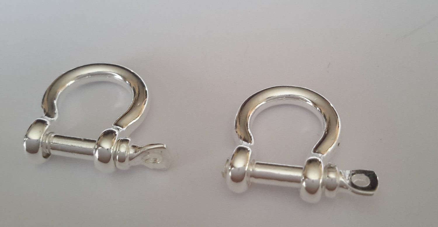 2 Solid Sterling Silver Mini 925 Shackle Bracelet Clasp Key