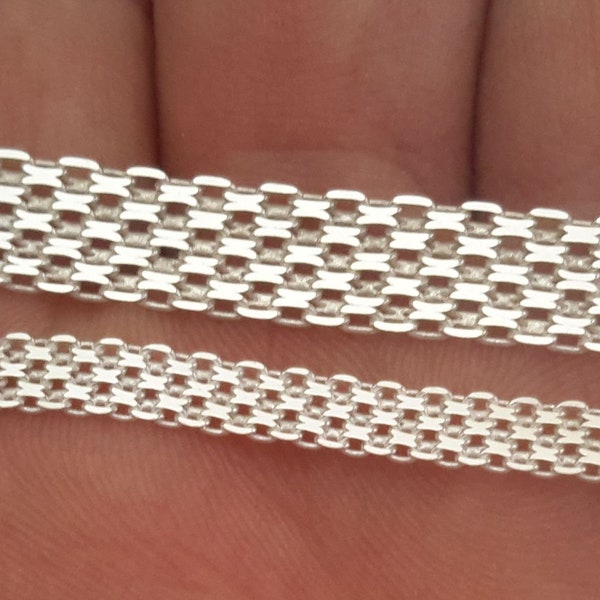 1 Ft Sterling Silver 925 Bulk Flat Knitted Reflexion Mesh Chain For Bracelets In 2 Sizes