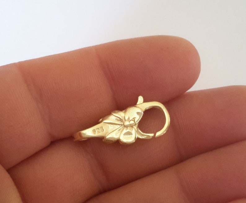 1 Sterling Silver 925 Gold Plated 14k 18k 24k double head Big Flower lock Lobster Clasp bead