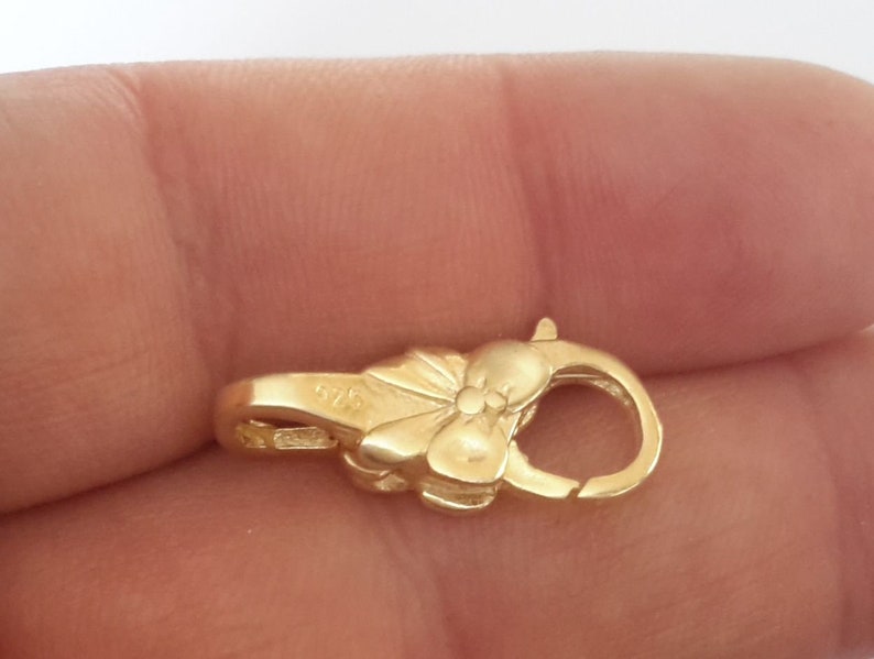 1 Sterling Silver 925 Gold Plated 14k 18k 24k double head Big Flower lock Lobster Clasp bead