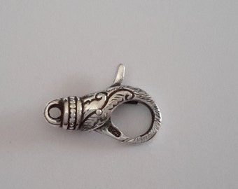 2 Sterling Silver 925 Patterned Teardrop Lobster Clasp beads with closed ring