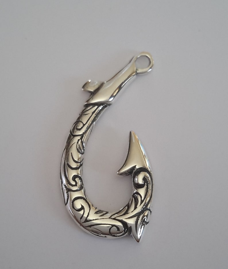 1 Sterling Silver 925 patterned mariner anchor hook cord leather bracelet clasp charm 41 mm