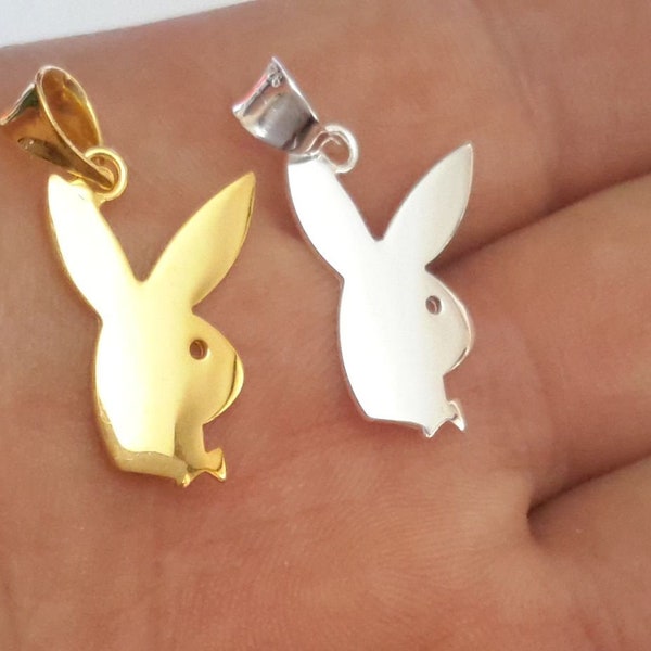 2 Solid 925 Sterling Silver  bunny Pendant  Charm Dangle beads Gold Plated/Plain Silver