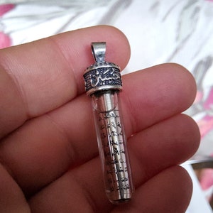1 Sterling Silver 925 Quran dua Ayatul kursi  Talisman Vial Pendant Prayer Box Locket Tube Glass vial containing zamzam water Husayn Model