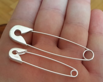 2 Solid Sterling Silver 925 Safety Pin bail Nappy Pin Diaper charms bails clasp