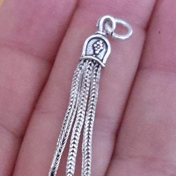 2 Sterling Silver 925 mini Oriental Dangle Pendant Tassle Tassel Charm bead 37 mm/ 1 and 1/2 inches bell model