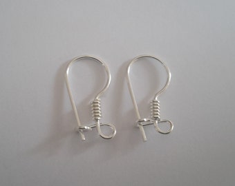 8 Solid Sterling Silver Ear Wires Kidney Earwire with coil ornament