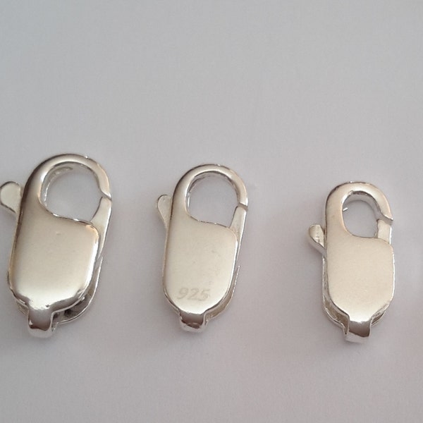 4 Solid Sterling Silver 925 Plain Lobster Clasp Connector Extender beads Medium sizes 16.60, 14.80, 14.25 mm