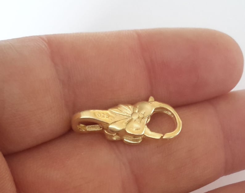 1 Sterling Silver 925 Gold Plated 14k 18k 24k double head Big Flower lock Lobster Clasp bead