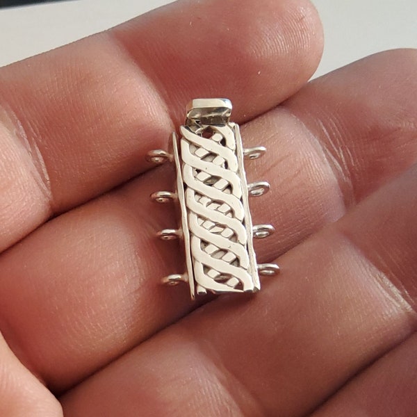 1 Sterling Silver 925 Twisted Weaving pattern Slider clasp 4-strands