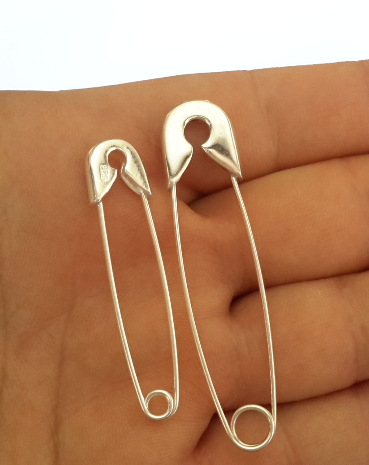 2 Solid Sterling Silver 925 Safety Pin Bail Nappy Pin Diaper Etsy