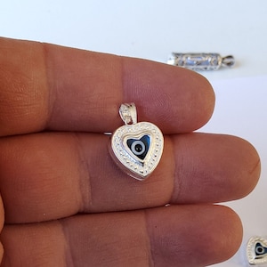 1 Solid Sterling Silver 925 heart shaped hamsa Evil eye pendant charm
