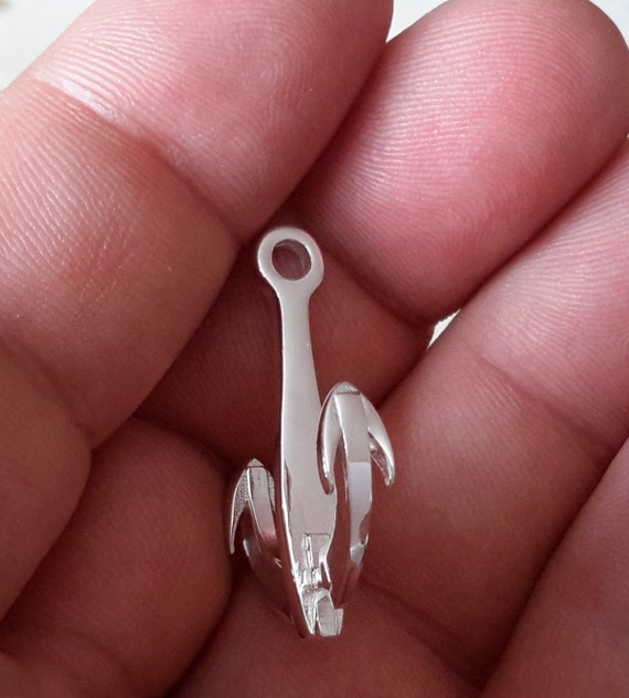 1 Sterling Silver 925 Bright Mariner Anchor Hook Cord Leather 