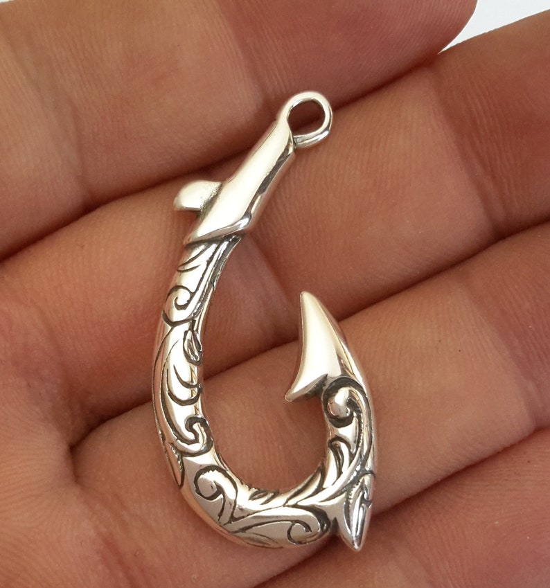 1 Sterling Silver 925 patterned mariner anchor hook cord leather bracelet clasp charm 41 mm