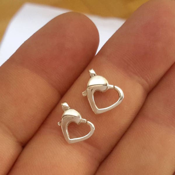 6 Sterling Silver Heart Lobster Clasps with closed connection rings size 1 and size 2