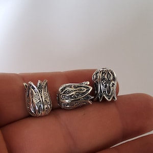 2 massive Sterling Silber Jumbo Blume Blüte Tulpe Perle Spacer Charme Ende Kappe