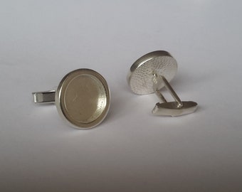 2 solid sterling silver 925 Round Cufflinks blanks findings FOR Jewelry designers