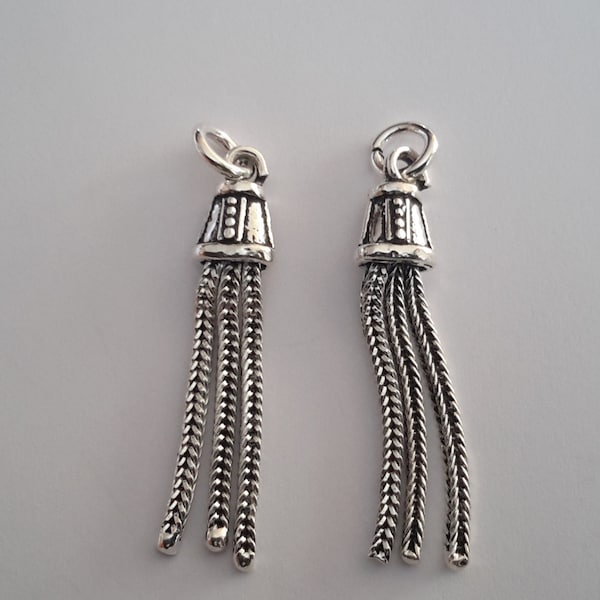 2 Sterling Silver 925 mini Oriental Dangle Pendant Tassle Tassel Charm bead 35 mm/ 1 and 1/2 inches dotted model