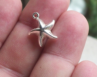 8 Solid 925 Sterling Silver 3D Puff Star Fish Starfish Charm Dangle beads Bright 925 Silver/Gold Plated 925 Silver