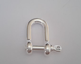 1 Solid Sterling Silver 925 Plain Shackle bracelet clasp key chain beads