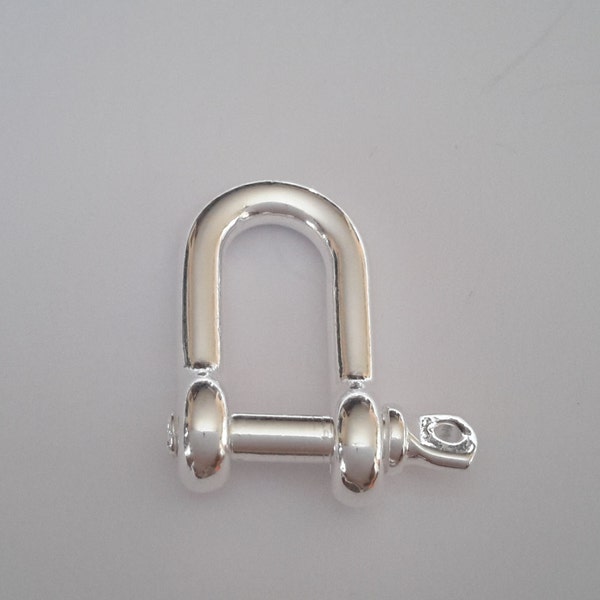 1 Solid Sterling Silver 925 Plain Shackle bracelet clasp key chain beads