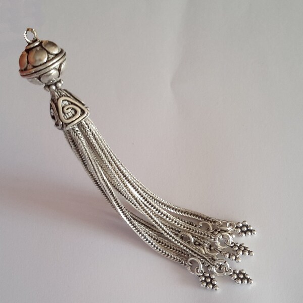 1 Sterling Silver 925 oxidized dangle Pendant eye Tassel Charm bead 90 mm - 3 1/2"