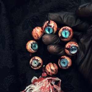 Horror Eyeball Bracelet | Handmade Resin Blue Bloodshot Beads | Gothic Punk Creepy Jewelry | Halloween Cosplay Accessory