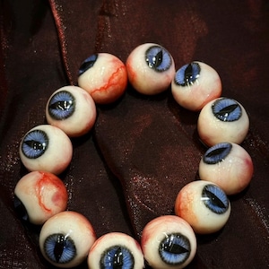Blue Snake Eye Beads Bracelet | Handmade Gothic Eyeball Jewelry | Horror Creepy Resin Art | Unique Dark Gift