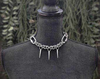 Cyber Spikes Necklace Stainless Steel, Chainmail, Chainmaille