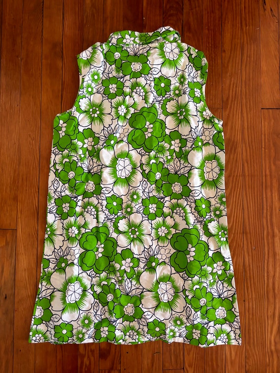 1960s Sears 100% Cotton Dress Green Floral Sleeve… - image 7