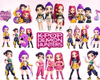 Kpop-clipartbundel | Kpop demonenjagers meisje clipart | Chibi Kpop PNG-bundel | Kpop-verjaardag PNG | Kpop-feestdecoratie | Digitale download