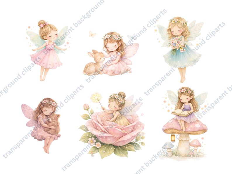 Fairy Clipart Bundle PNG | Watercolor Fairy Clipart | Baby Girl Fairy ...
