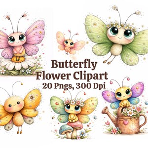 Cute Cartoon Butterfly Flower Clipart Bundle | Butterfly PNG | Spring Butterfly Clipart | Kids Nursery Clipart |Floral Butterfly Png Bundle