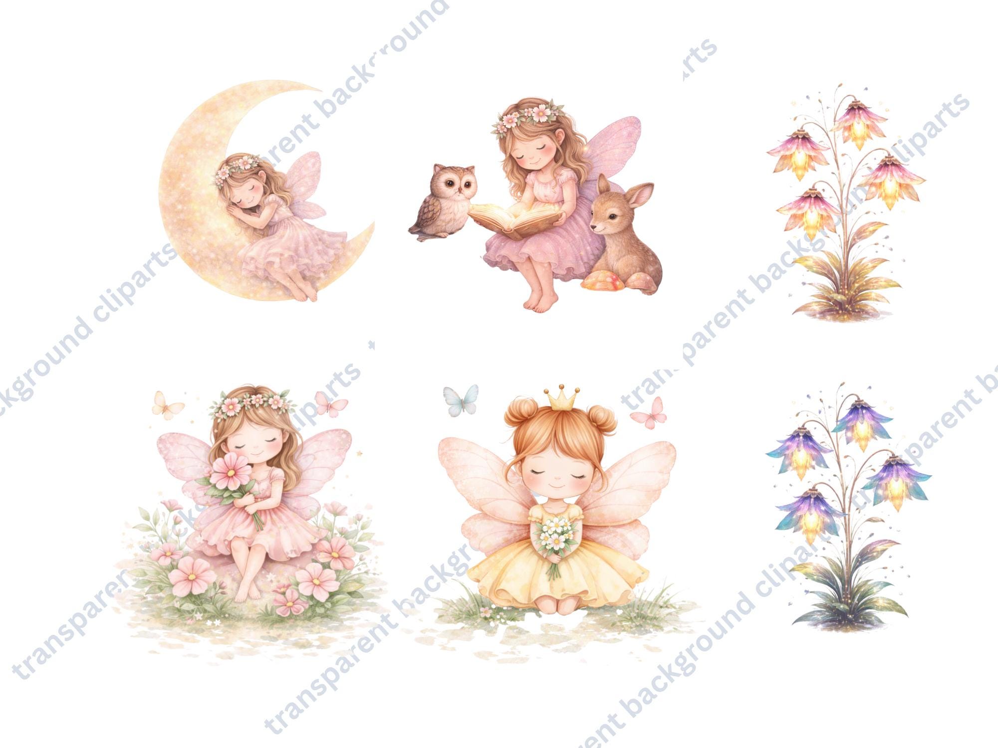 Fairy Clipart PNG Bundle |cute Baby Fairy Clipart |watercolor Fairy PNG ...