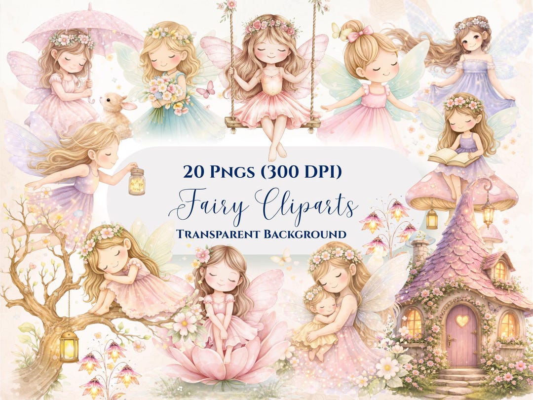 Fairy Clipart Bundle PNG | Watercolor Fairy Clipart | Baby Girl Fairy ...