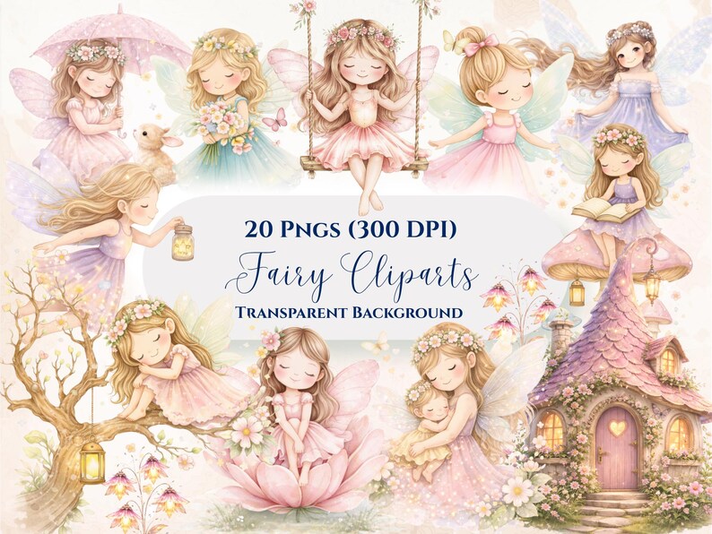 Fairy Clipart Bundle PNG | Watercolor Fairy Clipart | Baby Girl Fairy ...