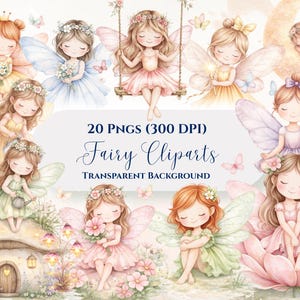 Fairy Clipart PNG Bundle |Cute Baby Fairy Clipart |Watercolor Fairy PNG |Floral Fantasy Clipart |Nursery Art Clipart |Transparent Background