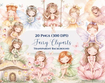 Fairy Clipart PNG Bundle |Cute Baby Fairy Clipart |Watercolor Fairy PNG |Floral Fantasy Clipart |Nursery Art Clipart |Transparent Background