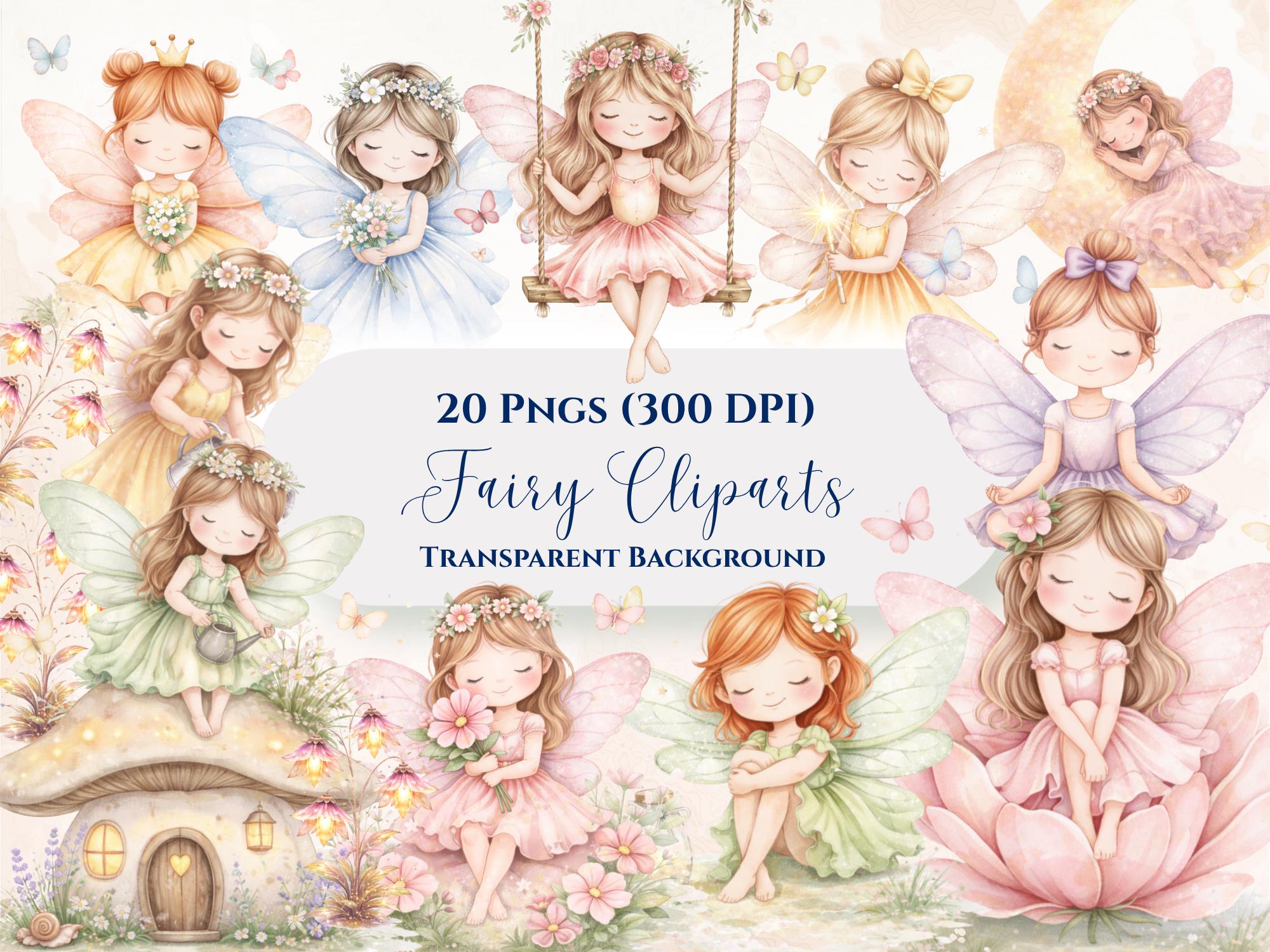 Fairy Clipart PNG Bundle |cute Baby Fairy Clipart |watercolor Fairy PNG ...