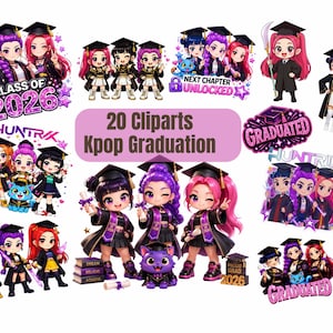 Kpop Graduation Clipart Bundle | Class of 2026 PNG | kpop Graduate Girls Clipart | Kawaii School Grad PNG | Digital Download
